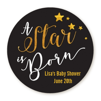 A Star Is Born Gold - Round Personalized Baby Shower Sticker Labels