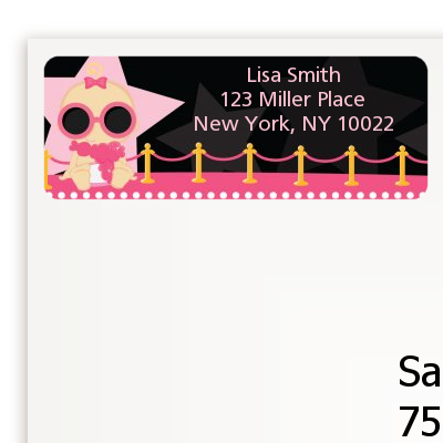 A Star Is Born Hollywood Black|Pink - Baby Shower Return Address Labels