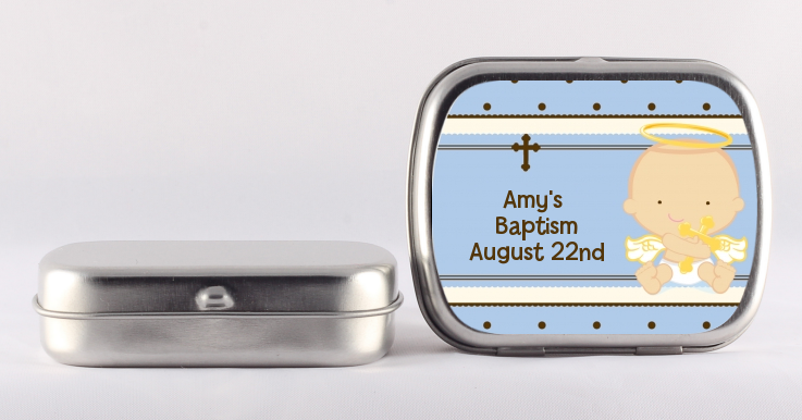 Angel Baby Boy Caucasian - Personalized Baptism / Christening Mint Tins