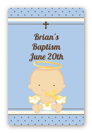 Angel Baby Boy Caucasian - Custom Large Rectangle Baptism / Christening Sticker/Labels