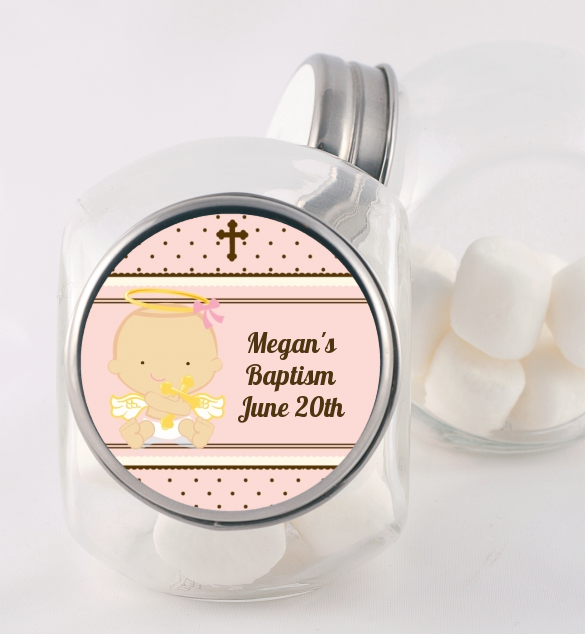 Angel Baby Girl Caucasian - Personalized Baptism / Christening Candy Jar