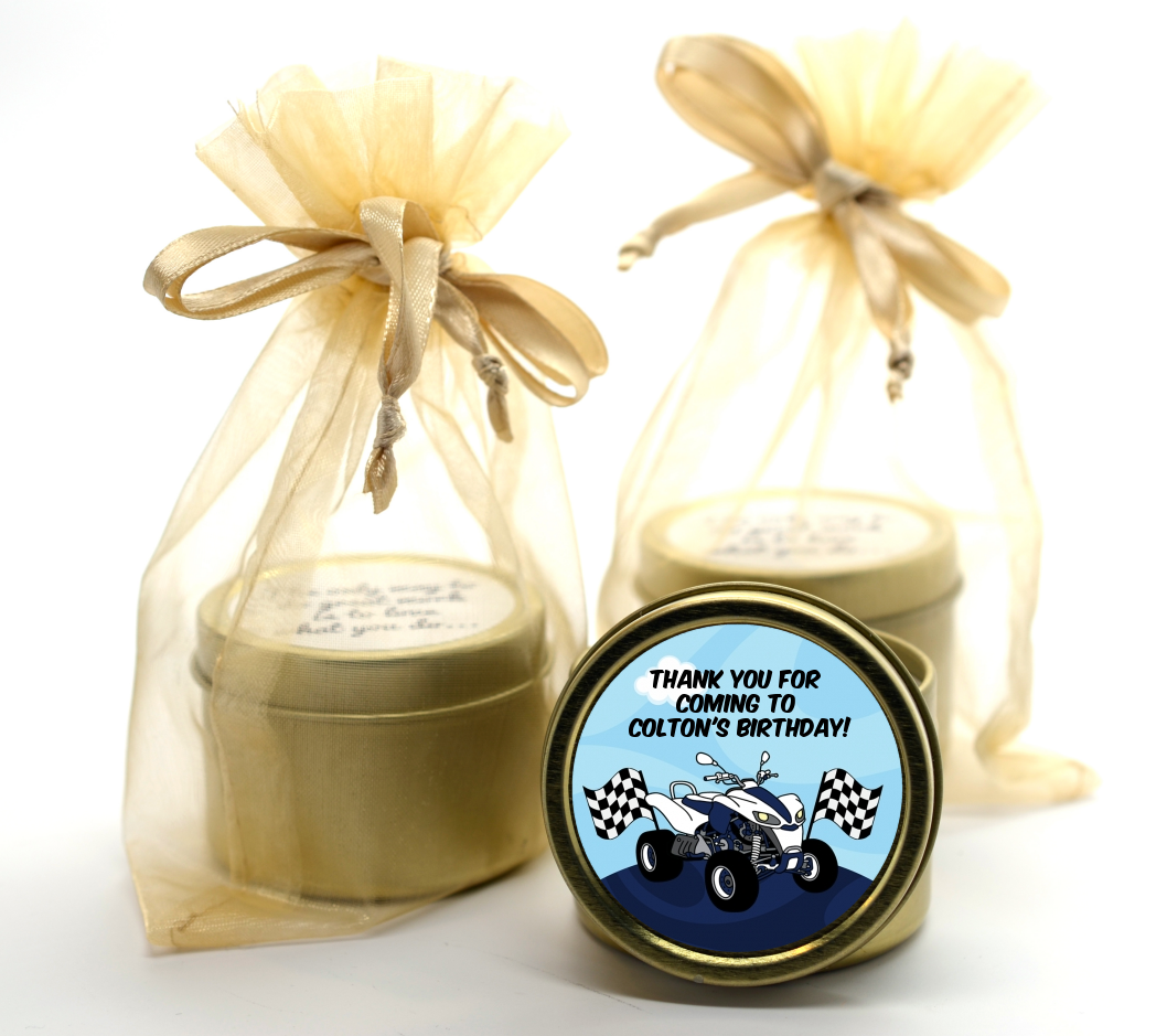 ATV 4 Wheeler Quad - Birthday Party Gold Tin Candle Favors