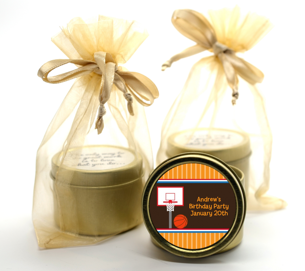 Basketball - Birthday Party Gold Tin Candle Favors