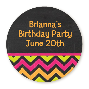 Birthday Girl Chalk Inspired - Round Personalized Birthday Party Sticker Labels