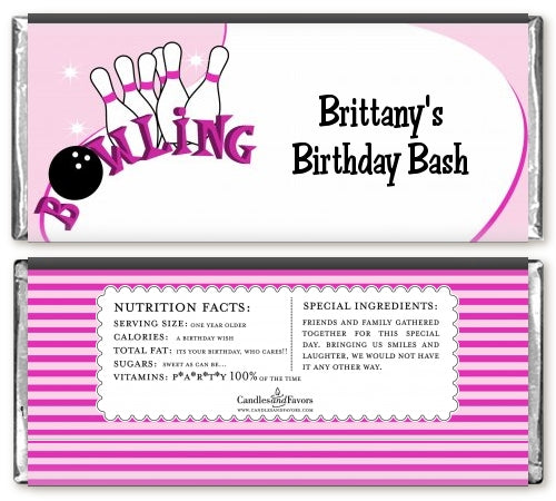 Bowling Girl - Personalized Birthday Party Candy Bar Wrappers