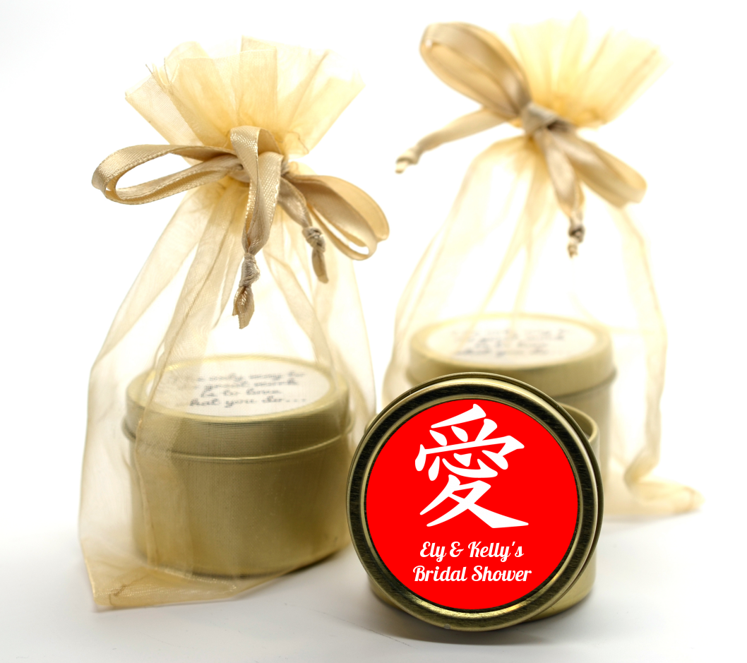 Chinese Love Symbol - Bridal Shower Gold Tin Candle Favors
