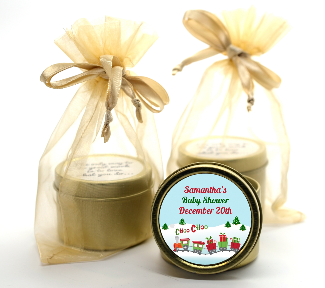 Choo Choo Train Christmas Wonderland - Baby Shower Gold Tin Candle Favors