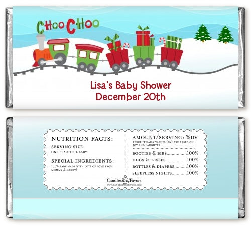 Choo Choo Train Christmas Wonderland - Personalized Baby Shower Candy Bar Wrappers
