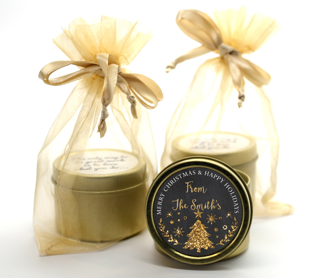 Christmas Tree Gold Glitter - Christmas Gold Tin Candle Favors