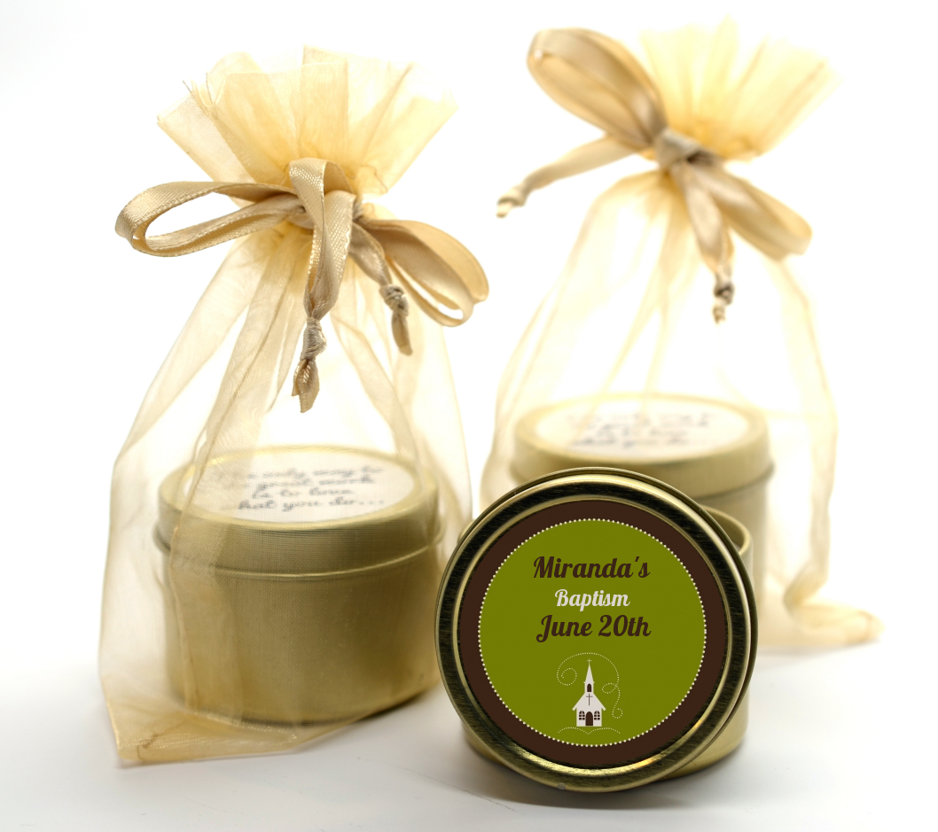 Church - Baptism / Christening Gold Tin Candle Favors