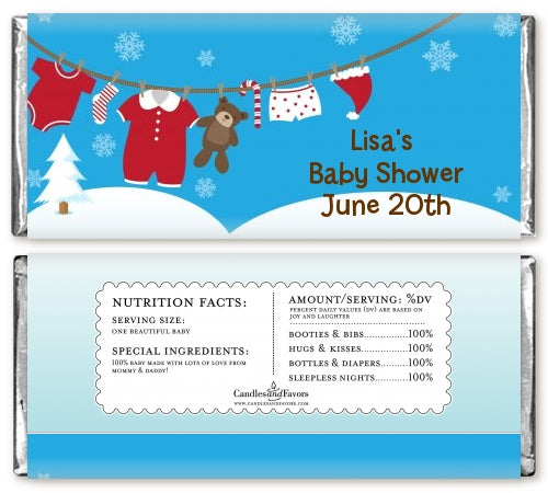 Clothesline Christmas - Personalized Baby Shower Candy Bar Wrappers