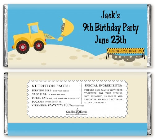 Construction Truck - Personalized Birthday Party Candy Bar Wrappers