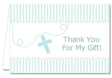 Cross Blue Necklace - Baptism / Christening Thank You Cards