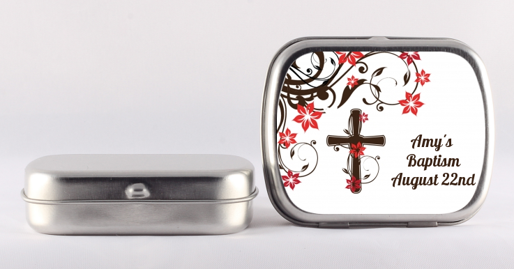 Cross Floral Blossom - Personalized Baptism / Christening Mint Tins