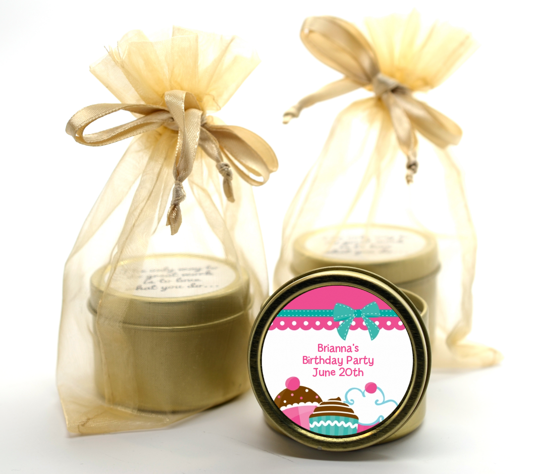 Cupcake Trio - Birthday Party Gold Tin Candle Favors