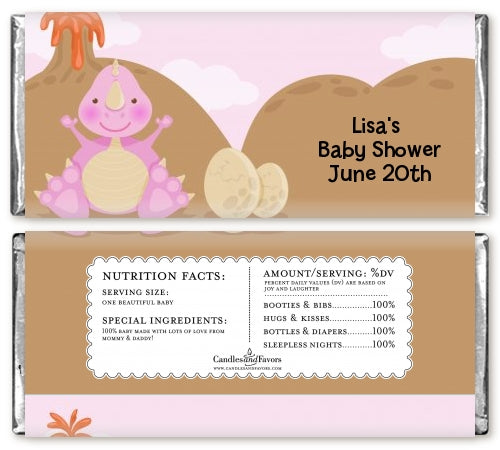 Dinosaur Baby Girl - Personalized Baby Shower Candy Bar Wrappers
