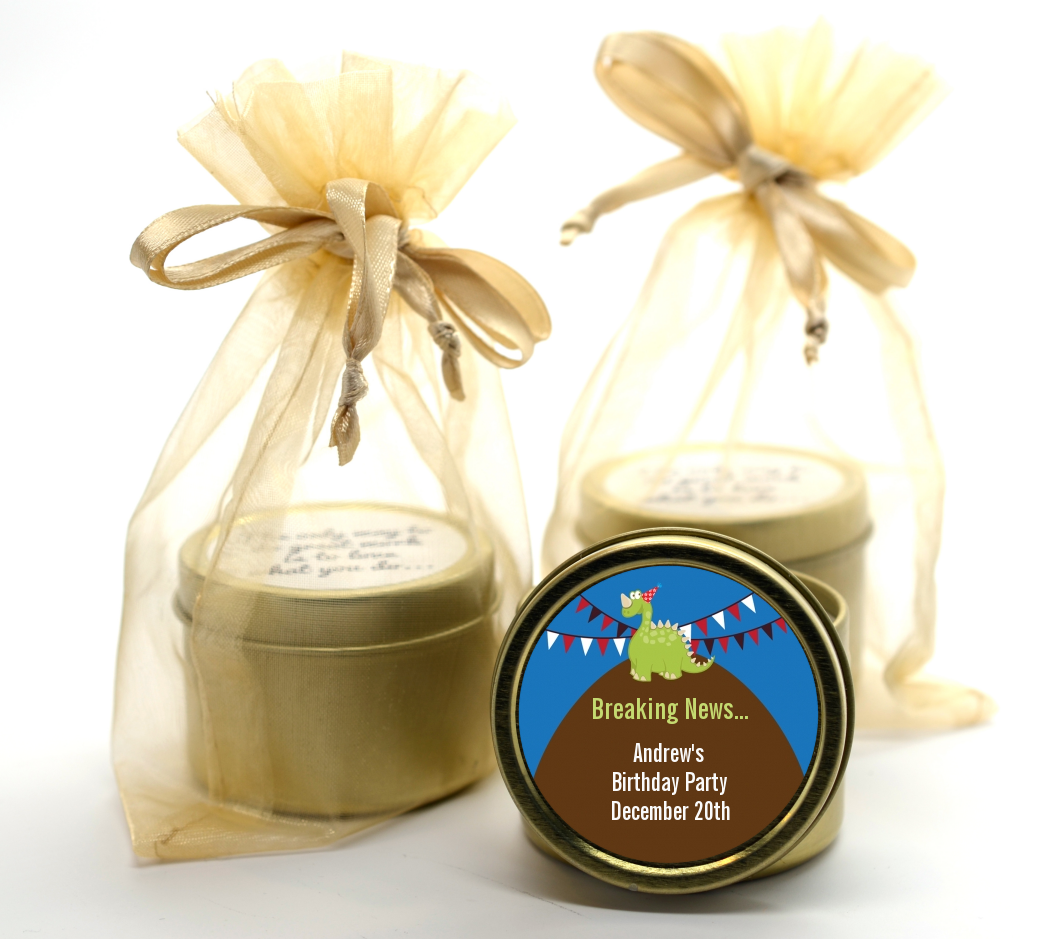 Dinosaur - Birthday Party Gold Tin Candle Favors