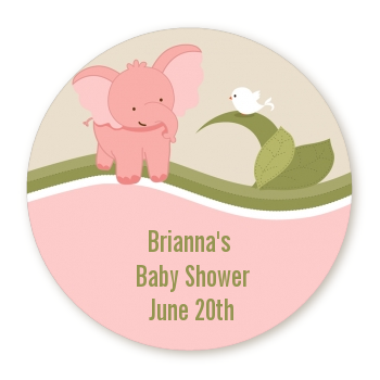 Elephant Baby Pink - Round Personalized Baby Shower Sticker Labels