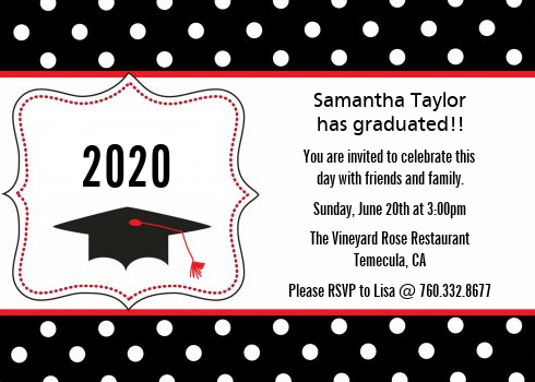 Graduation Cap Black & Red - Graduation Party Invitations