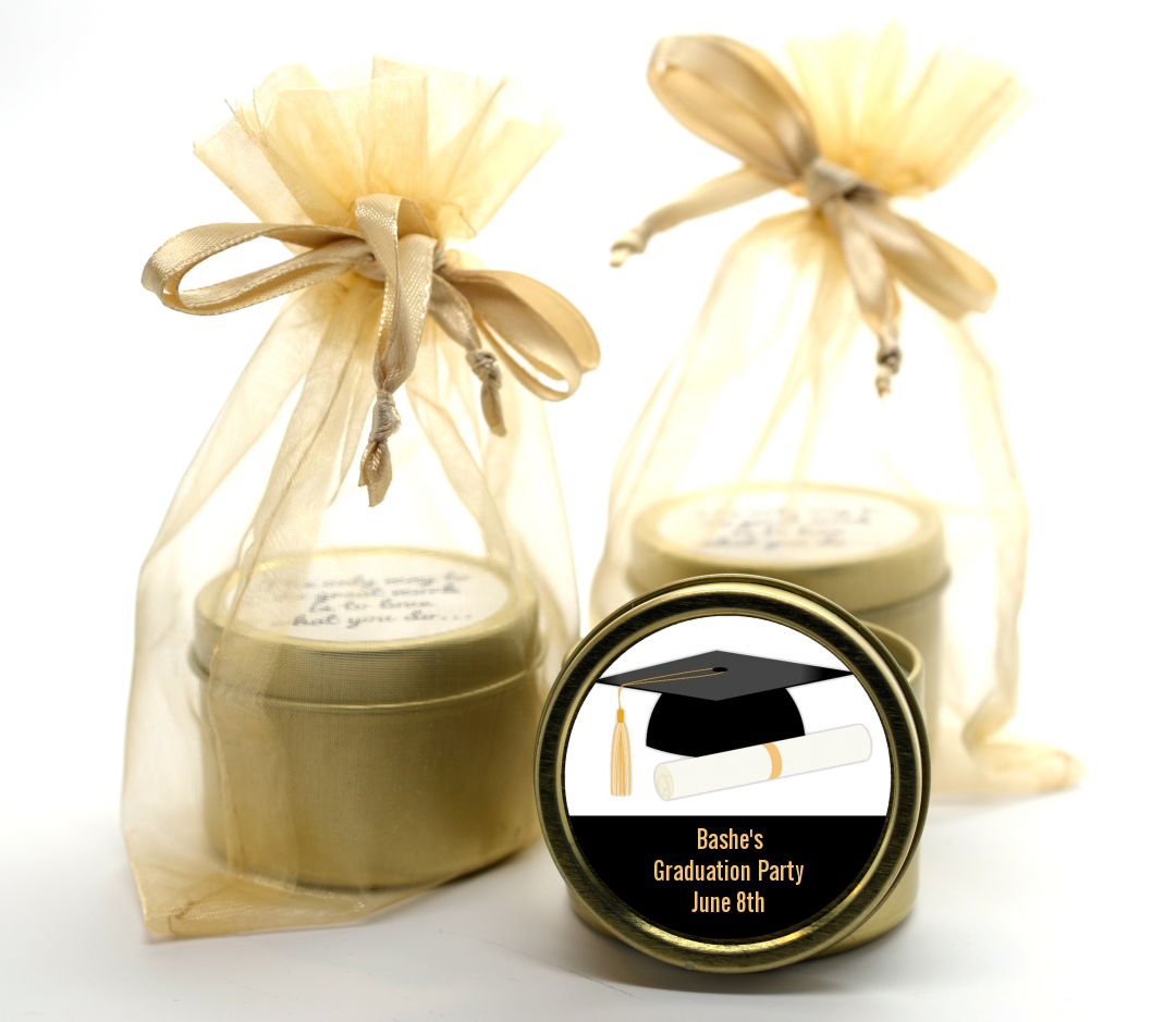 Graduation Cap - Graduation Party Gold Tin Candle Favors