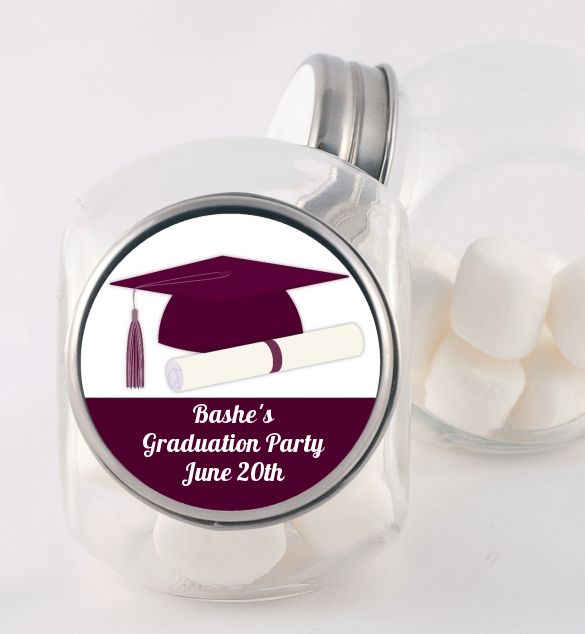 Graduation Cap Maroon - Personalized Graduation Party Candy Jar