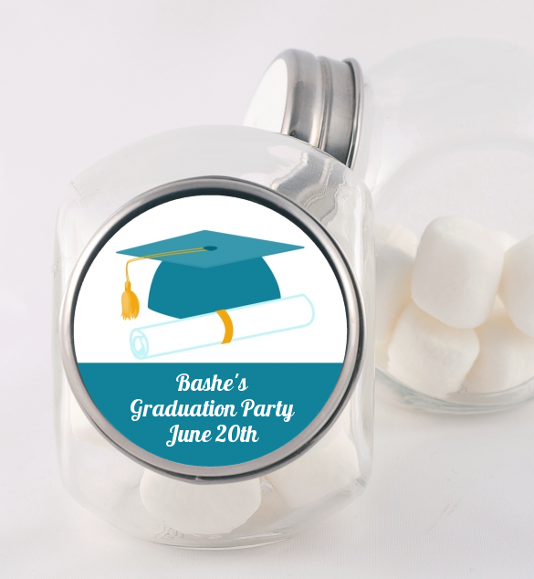 Graduation Cap Teal - Personalized Graduation Party Candy Jar