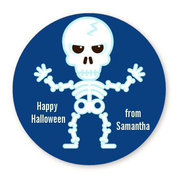 Happy Skeleton - Round Personalized Halloween Sticker Labels