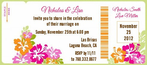 Hibiscus - Bridal Shower Destination Boarding Pass Invitations