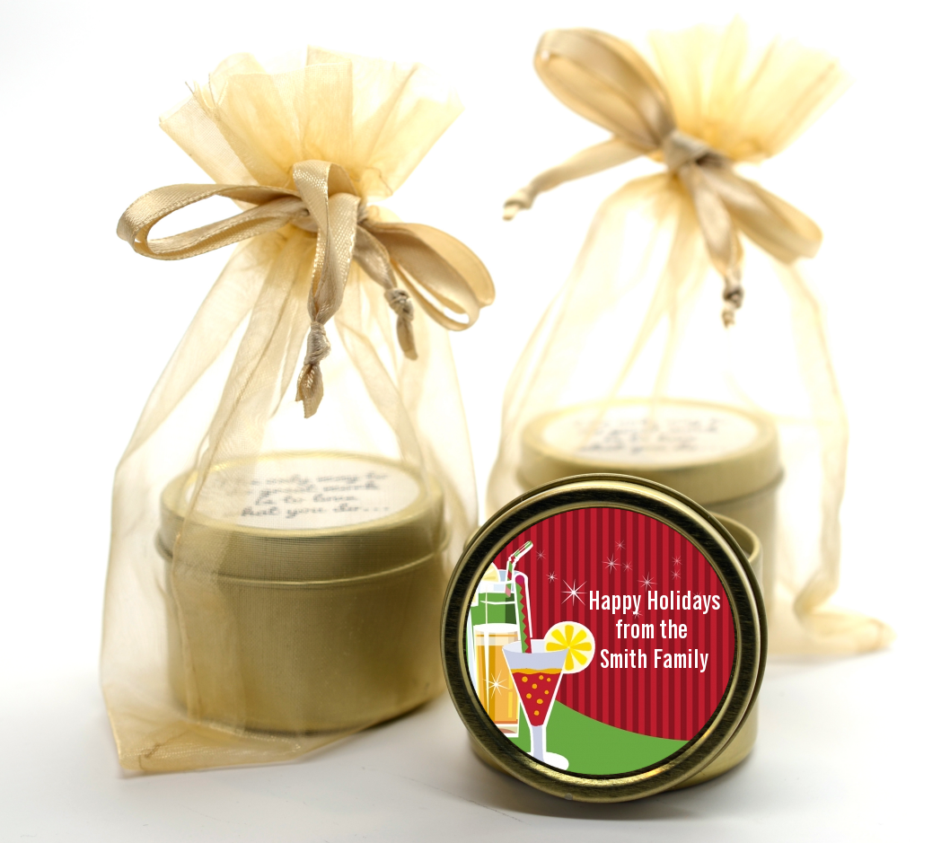 Holiday Cocktails - Christmas Gold Tin Candle Favors