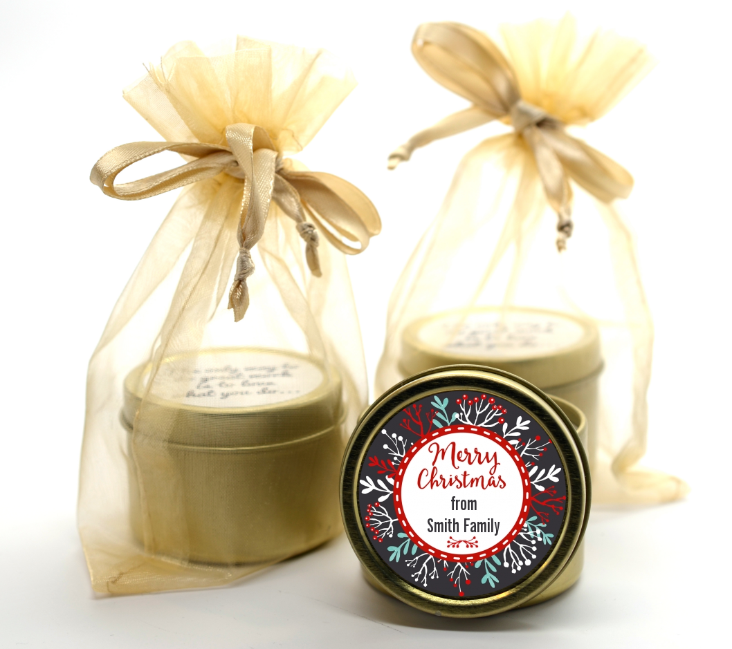 Holly Berries - Christmas Gold Tin Candle Favors
