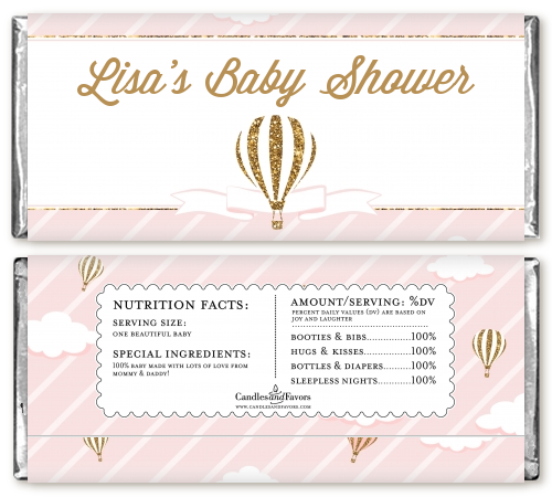 Hot Air Balloon Gold Glitter - Personalized Baby Shower Candy Bar Wrappers