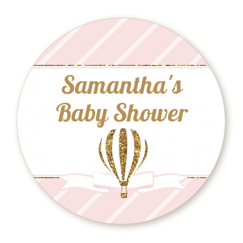 Hot Air Balloon Gold Glitter - Round Personalized Baby Shower Sticker Labels