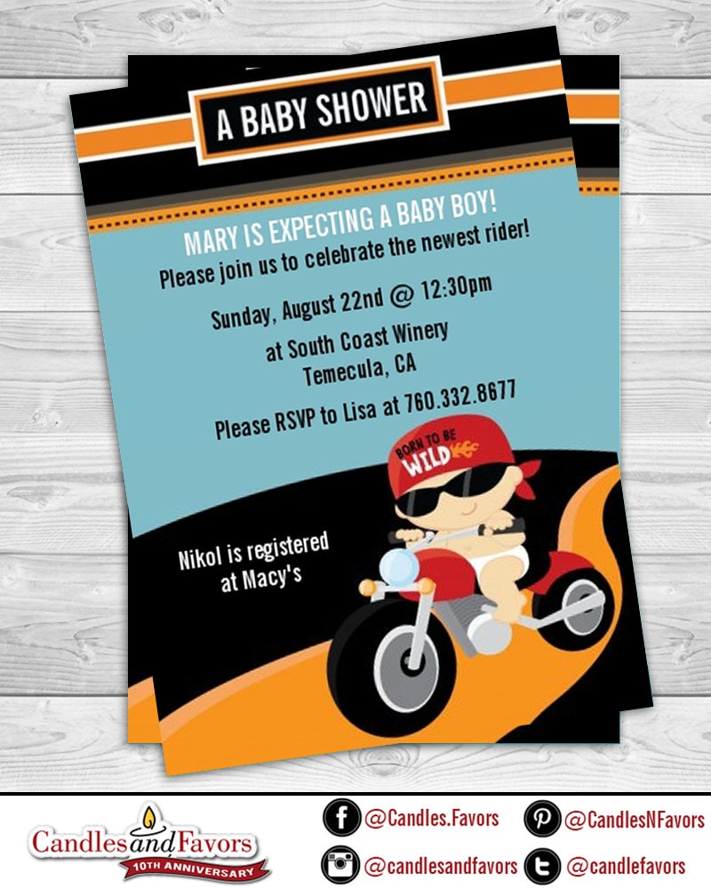 Motorcycle - Baby Shower Invitation - Caucasian or African American DIY printable PDF