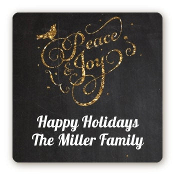 Peace and Joy Gold Glitter Stickers, Personalized Square Christmas stickers, Christmas gift tags, Large gift tags, Happy Holiday labels