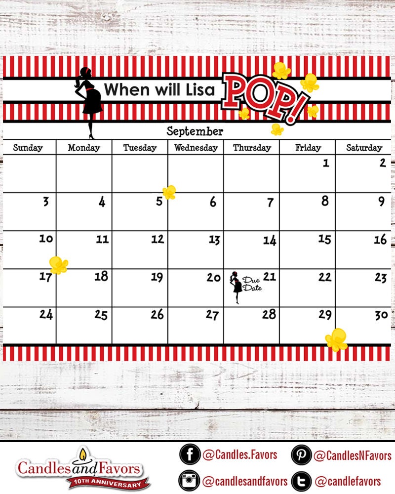 When will She POP / Ready To Pop Calendar Prediction / Baby Due Date Calendar / Birthday Predictions / Ready To Pop Baby Shower Calendar