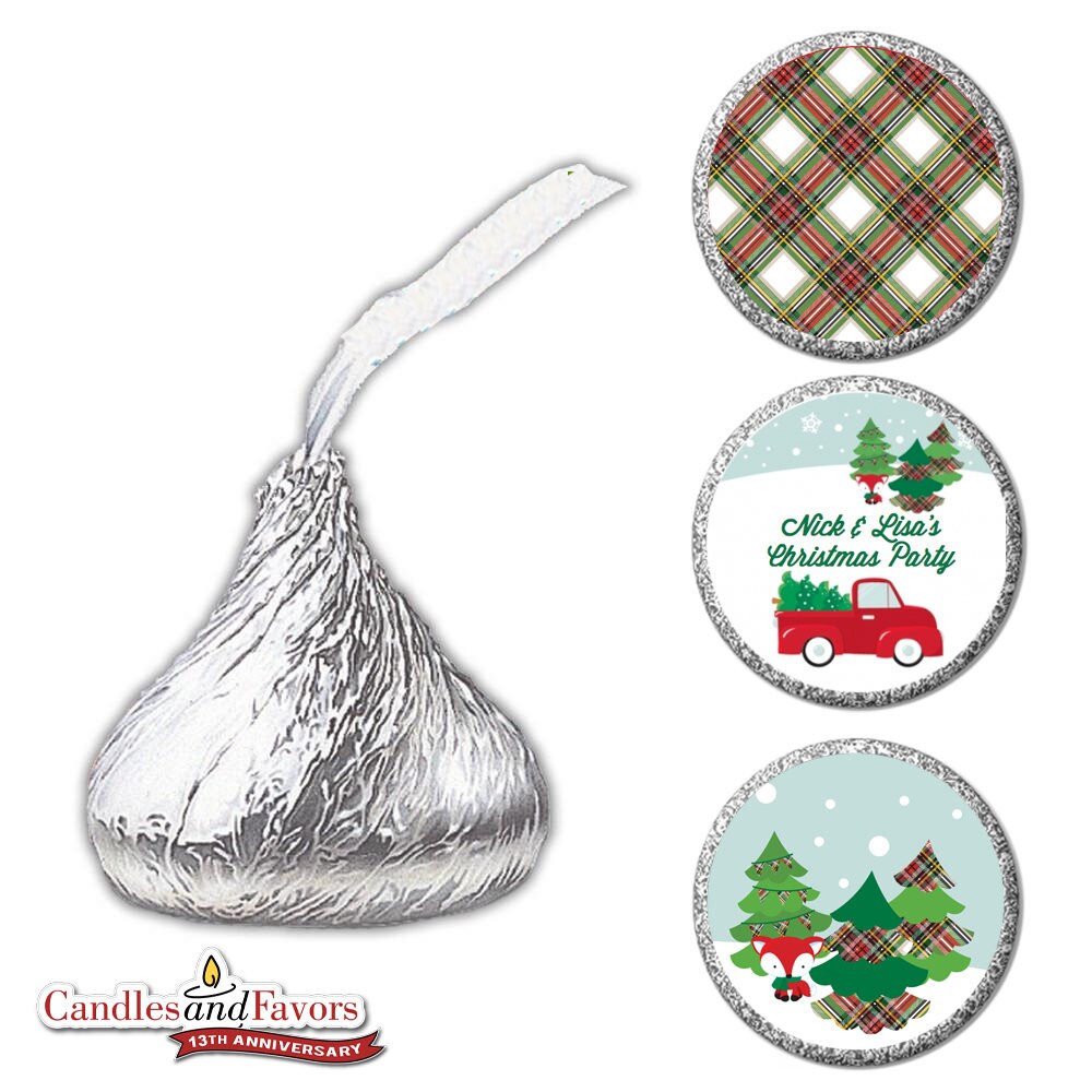 Christmas Vintage Truck Trio - Personalized Christmas Personalized Chocolate Kiss Stickers - Party Chocolate Favor Labels - 108 stickers