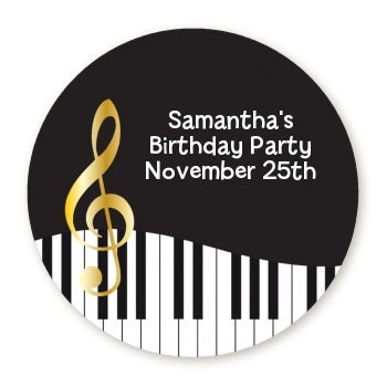 Music Notes Piano Birthday Party Favor Stickers, Happy Birthday Labels, Custom Birthday Party Favor Labels, Round Stickers