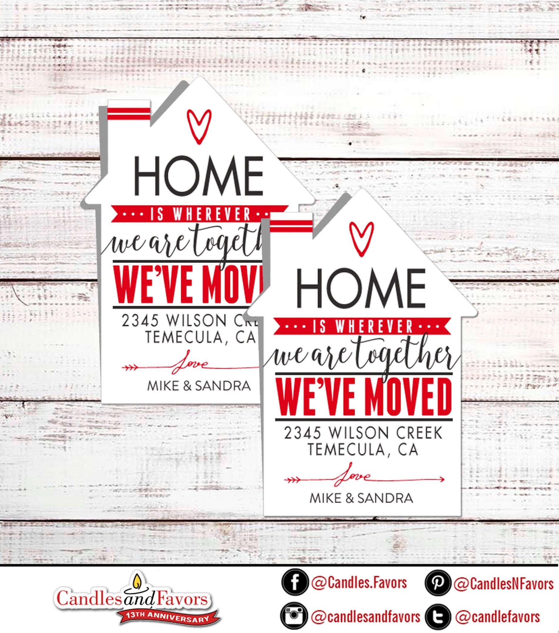 Home Is Wherever We Are Together - We Moved Invitations - Custom House Shaped We Moved Invitations - Printed We Moved Cards - Red Black Move