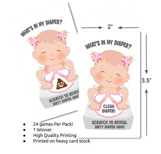 What's In My Diaper® Baby Shower Scratch Off Game | 24 Baby Shower Scratch Off Tickets | Diaper Baby Shower Scratcher | It's A Girl Game