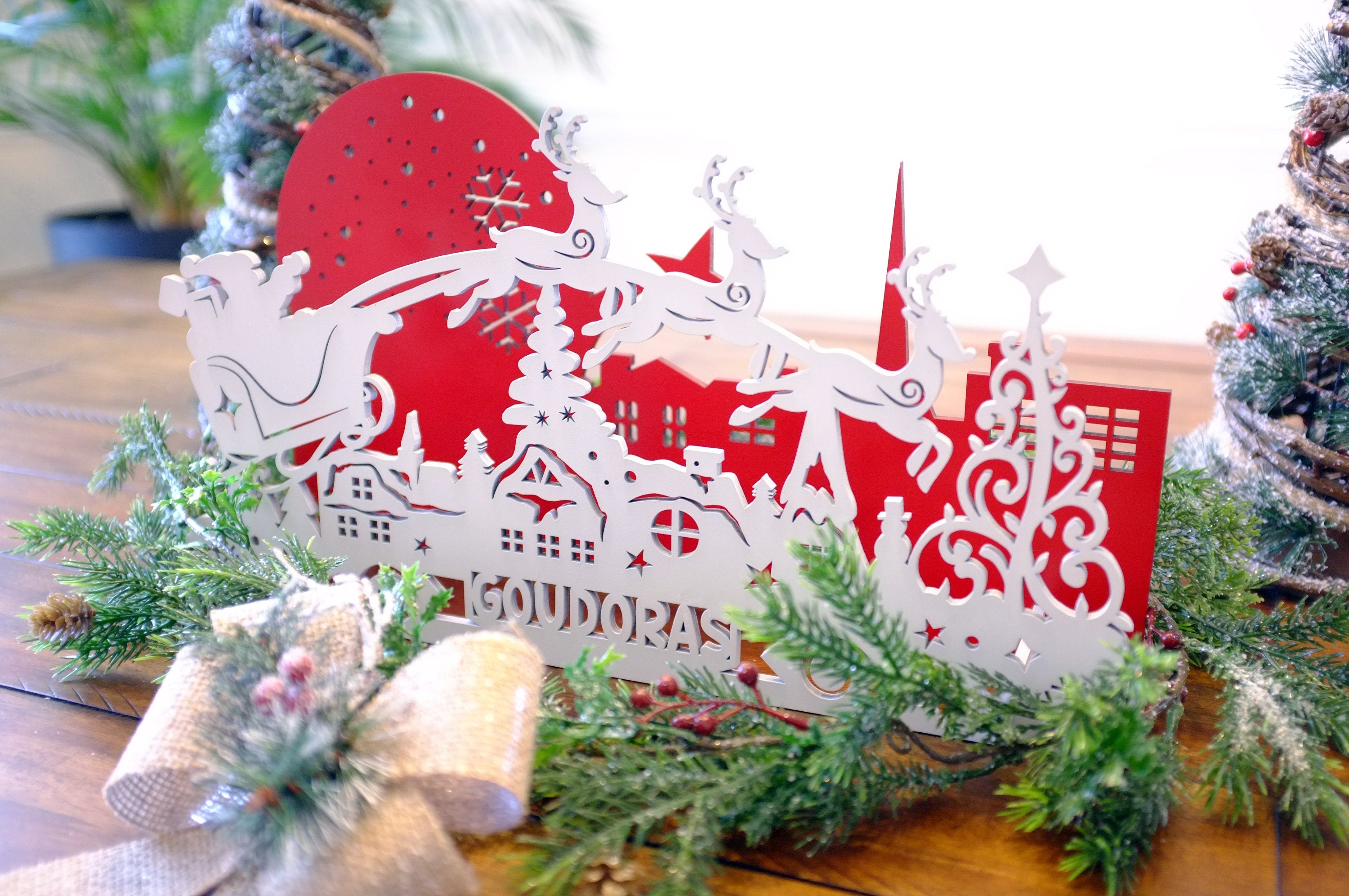 Personalized Christmas Santa Candle Box - Christmas Centerpiece - Christmas Decor - Personalized Wood Santa and Reindeer Decoration