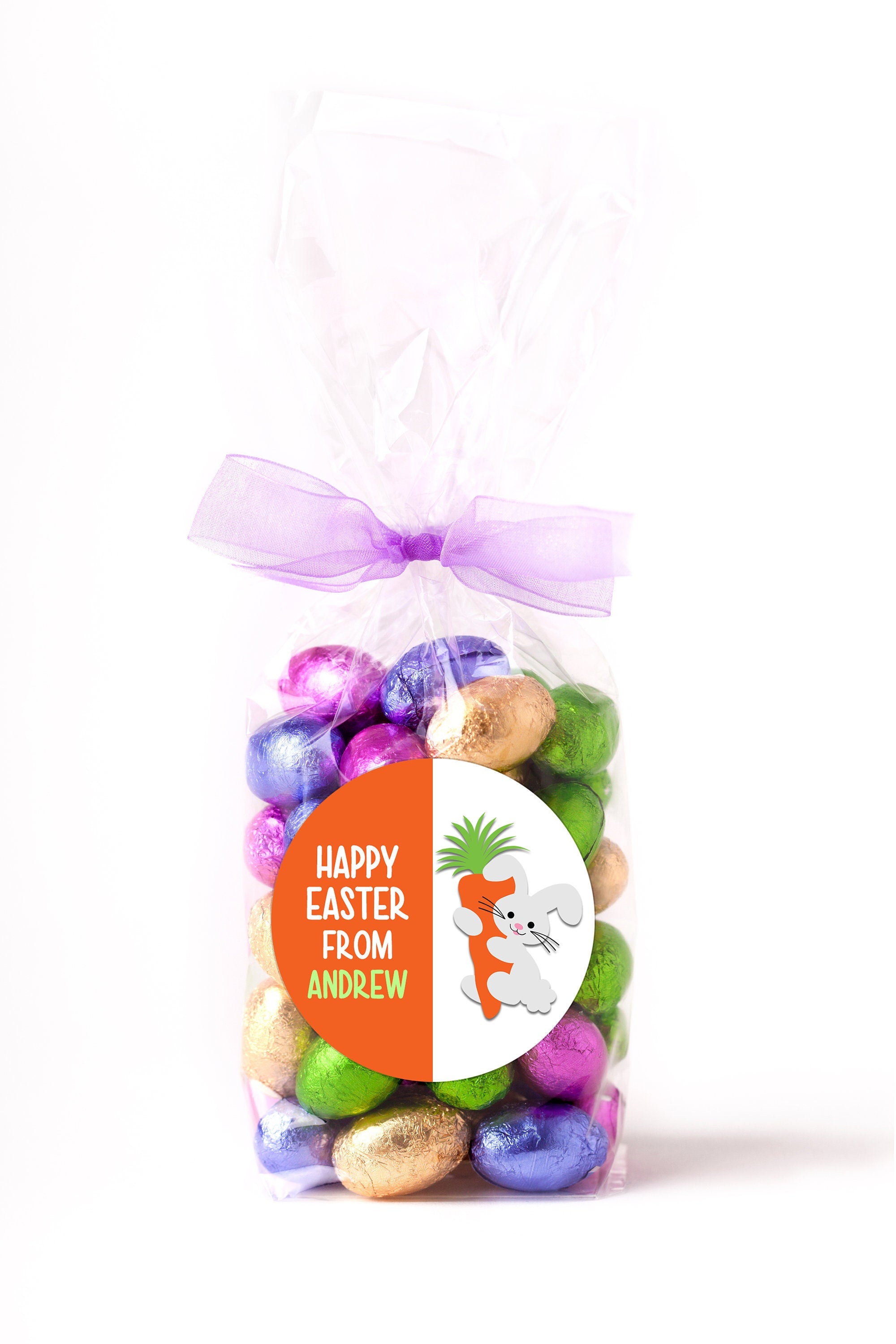 Easter Stickers, Bunny with Carrot, Personalized Easter Stickers, Kids Easter Treat Bags, Easter Labels for Favors, Easter Classroom