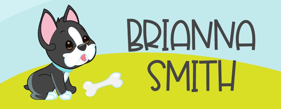 Puppy Dog Kids Name Stickers, Back to School Vinyl Label, Child First Last Name
