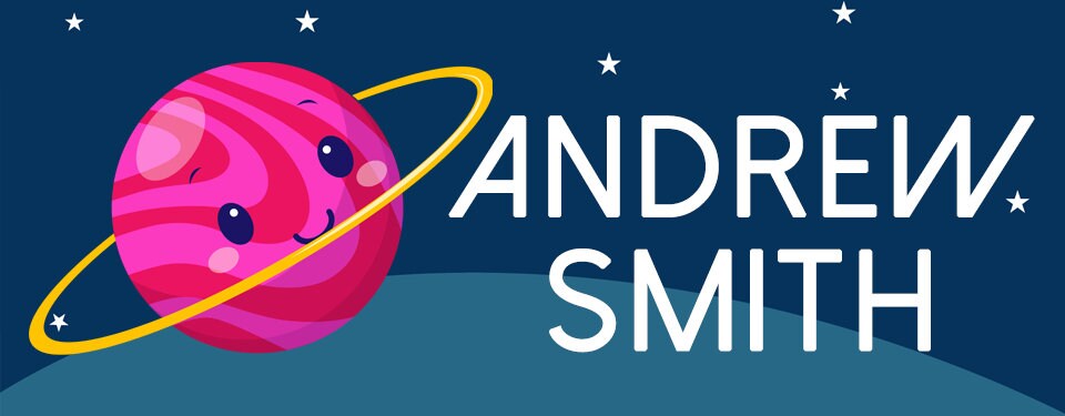 Outer Space Kids Name Stickers, Back to School Vinyl Label, Child First Last Name