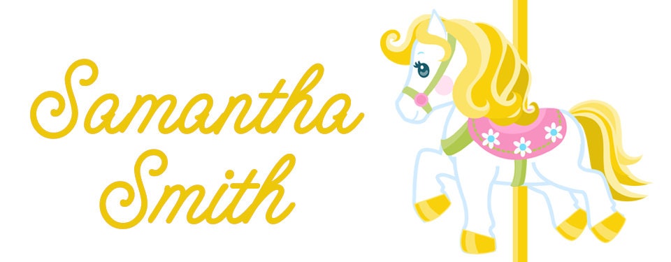 Personalized Carousel Name Labels, Waterproof Horse Stickers, Supplies for Back to School