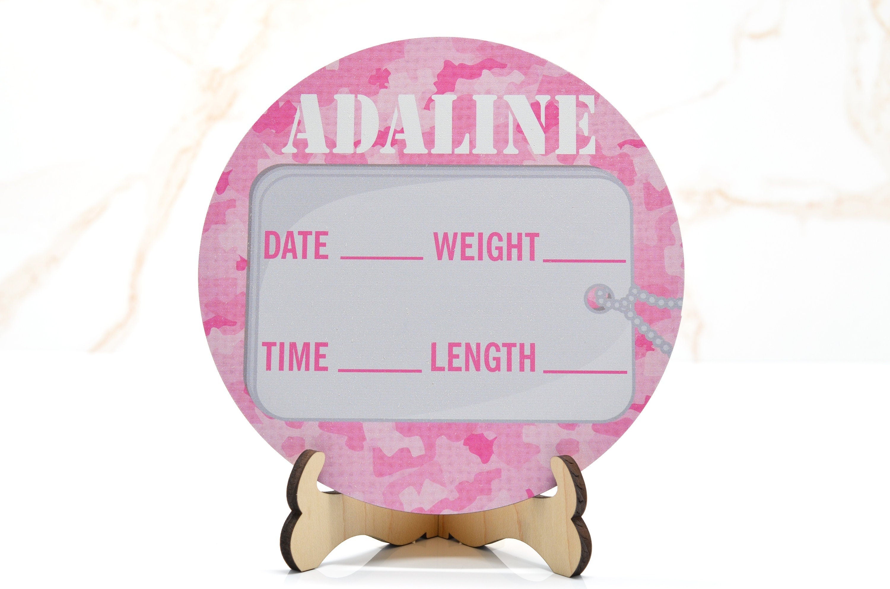 Army Pink Birth Announcement Sign for Hospital, Personalized Baby Sign with Birth Stat, Wooden Hospital Announcement Baby Name Sign