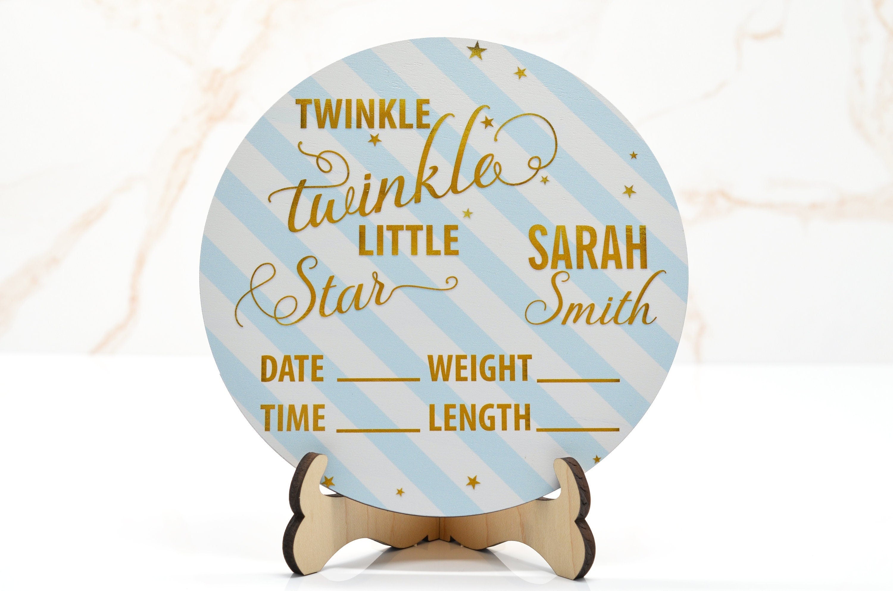 Twinkle Little Star Blue Birth Announcement Sign for Hospital, Personalized Baby Sign with Birth Stats, Wooden Hospital Announcement Baby