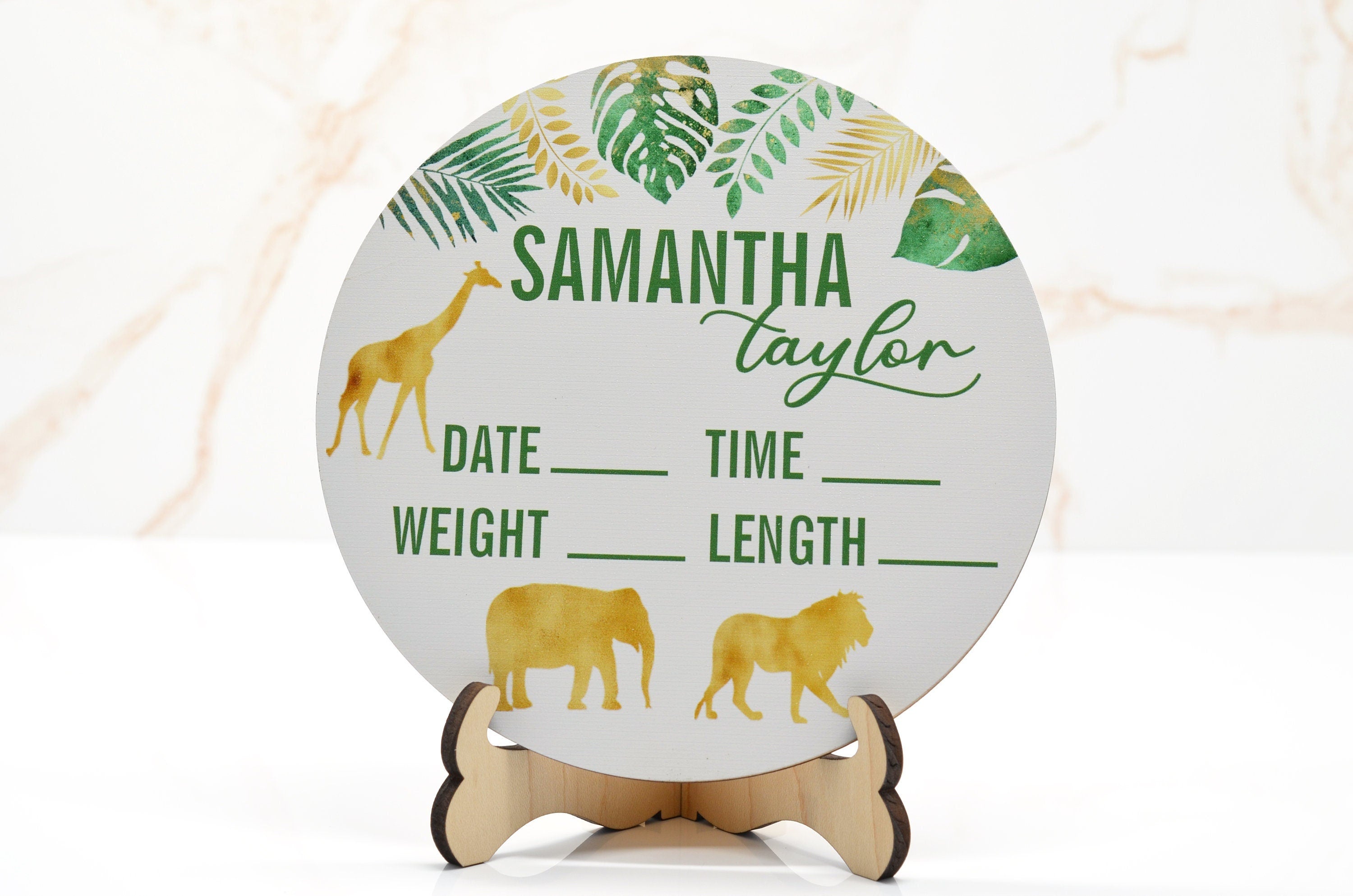 Jungle Safari Party Birth Announcement Sign for Hospital, Personalized Baby Sign with Birth Stats, Wooden Hospital Announcement Baby Name
