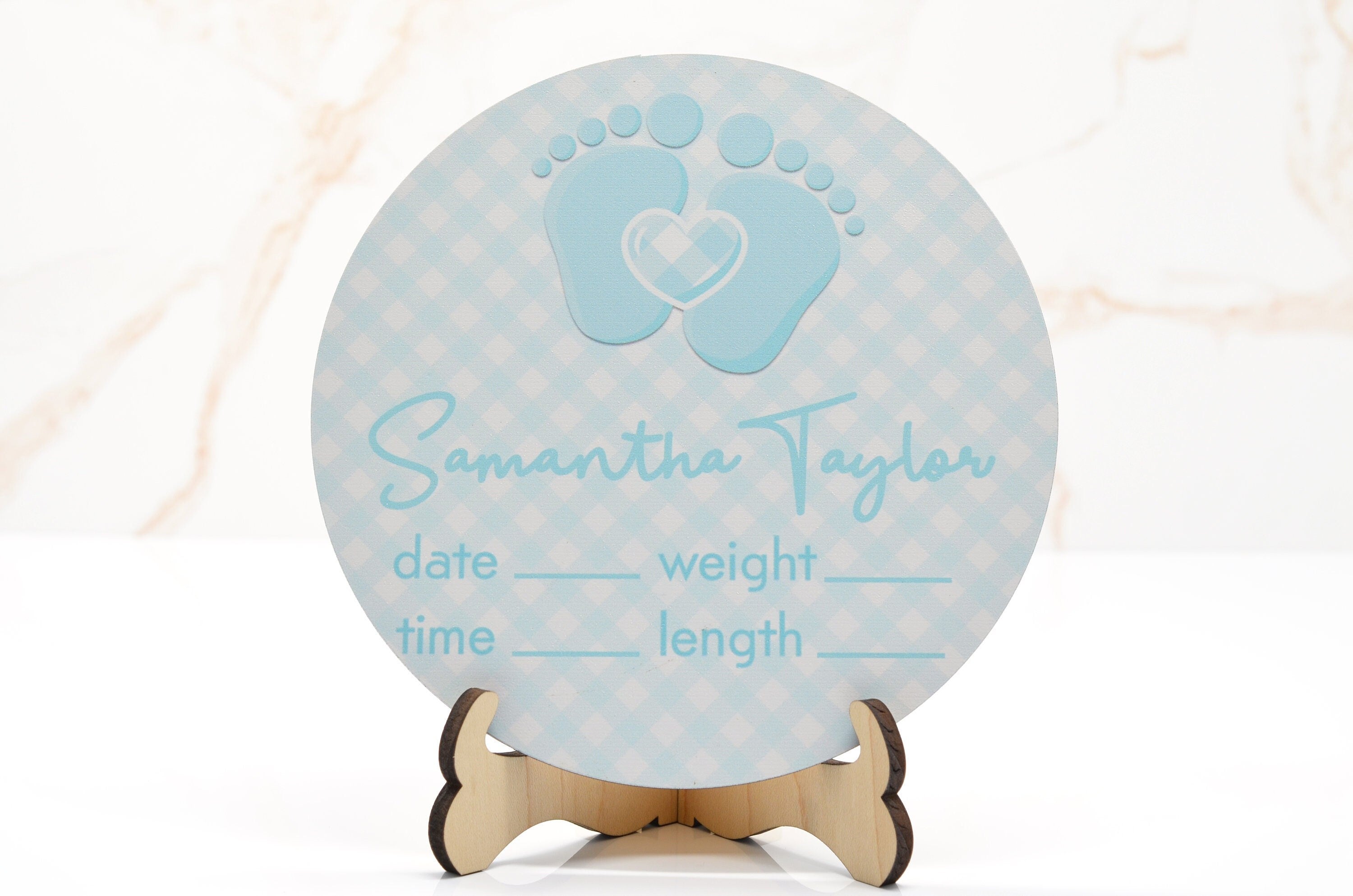 Pitter Patter Blue Birth Announcement Sign for Hospital, Personalized Baby Sign with Birth Stats, Wooden Hospital Announcement Baby Name