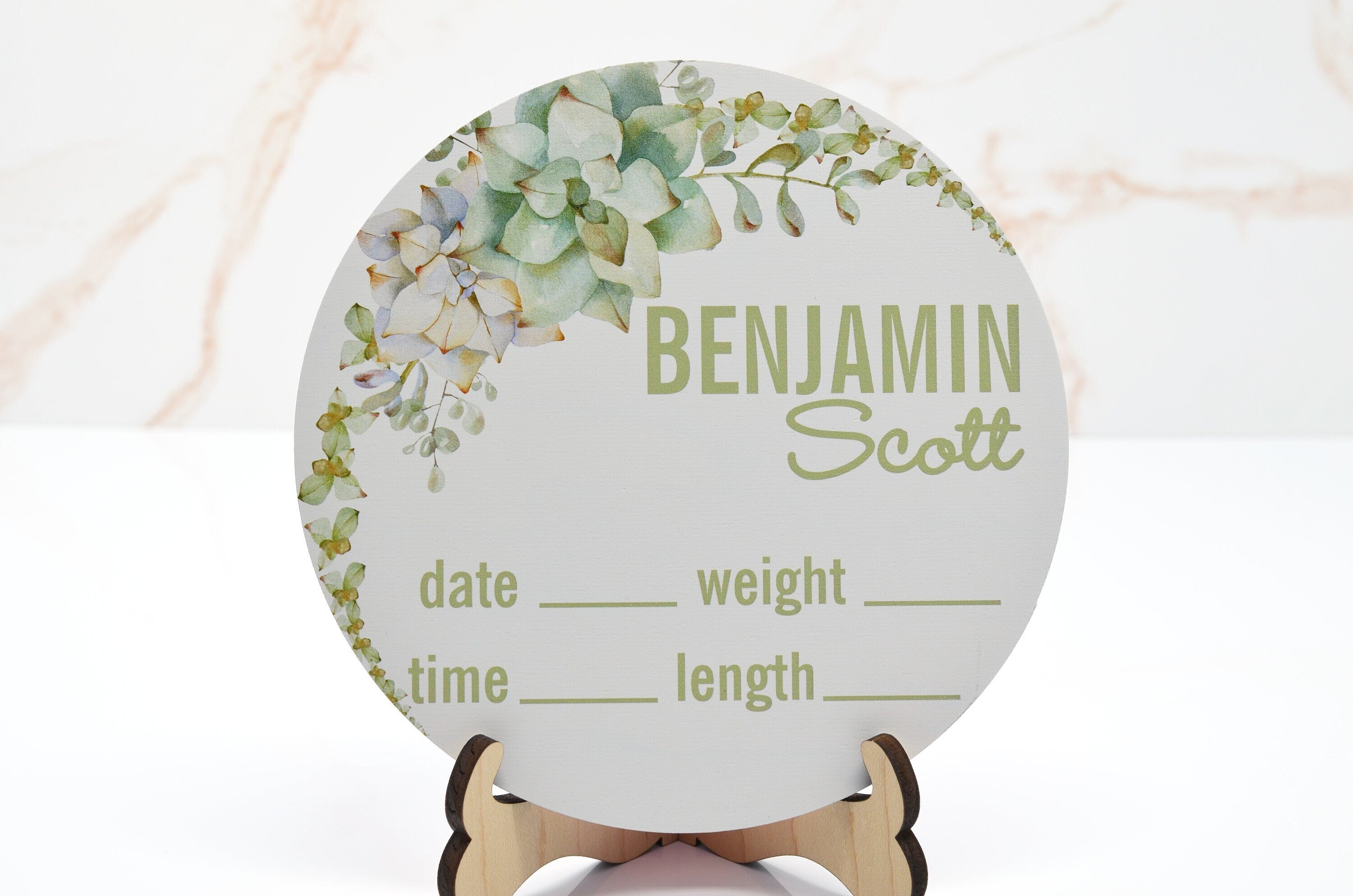 Succulent Flowers Birth Announcement Sign for Hospital, Personalized Baby Sign with Birth Stats, Wooden Hospital Announcement Baby Name