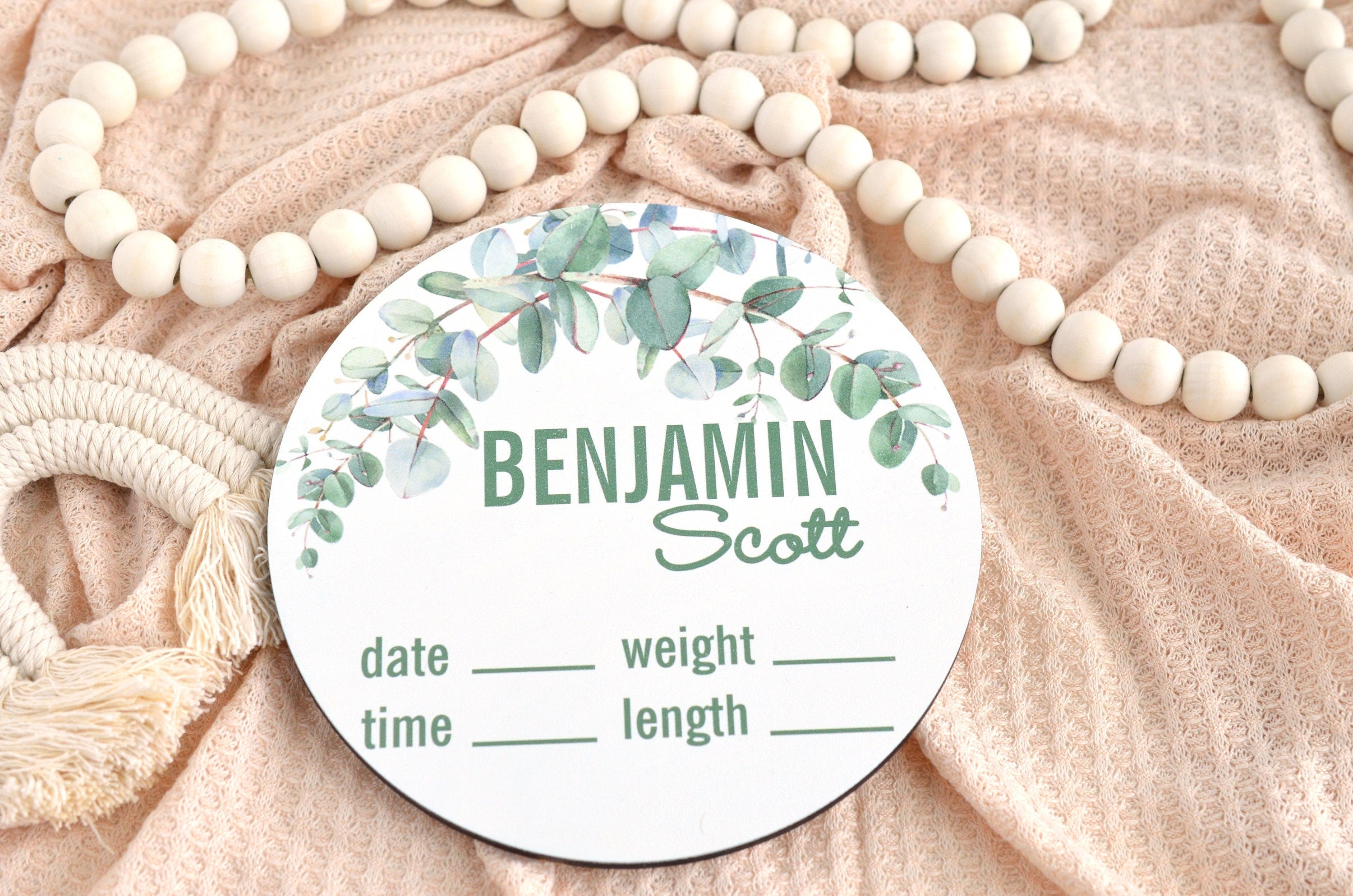 Greenery flowers Birth Announcement Sign for Hospital, Personalized Baby Sign with Birth Stats, Wooden Hospital Announcement Baby Name